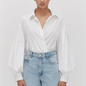 Cuyana Poplin office Balloon white Sleeve Shirt long sleeve blouse size xs NWT